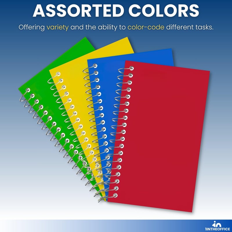 1InTheOffice Wirebound Spiral Memo Books, Memo Pads, 3" x 5", College Ruled, Small Notepad 3x5, Assorted, 75 Sheets/Pad, 10 Pads/Pack - Image 4